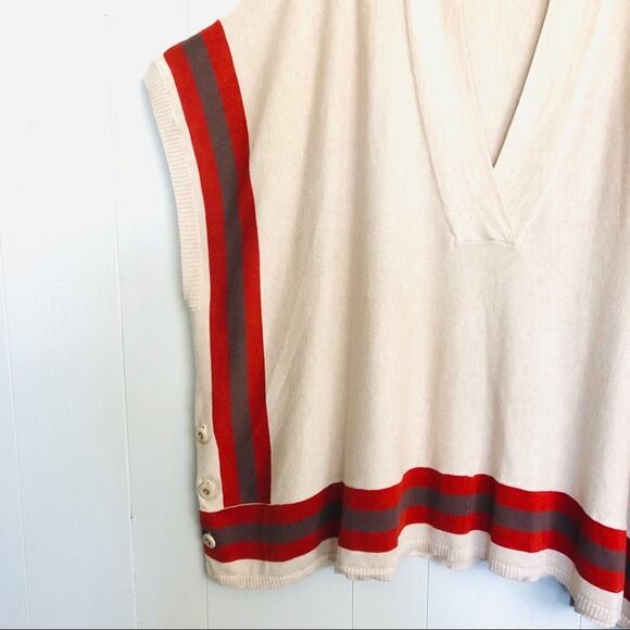 Hinge tan red stripe button oversized vest tunic boho lagenlook sweater XS - Picture 5 of 9